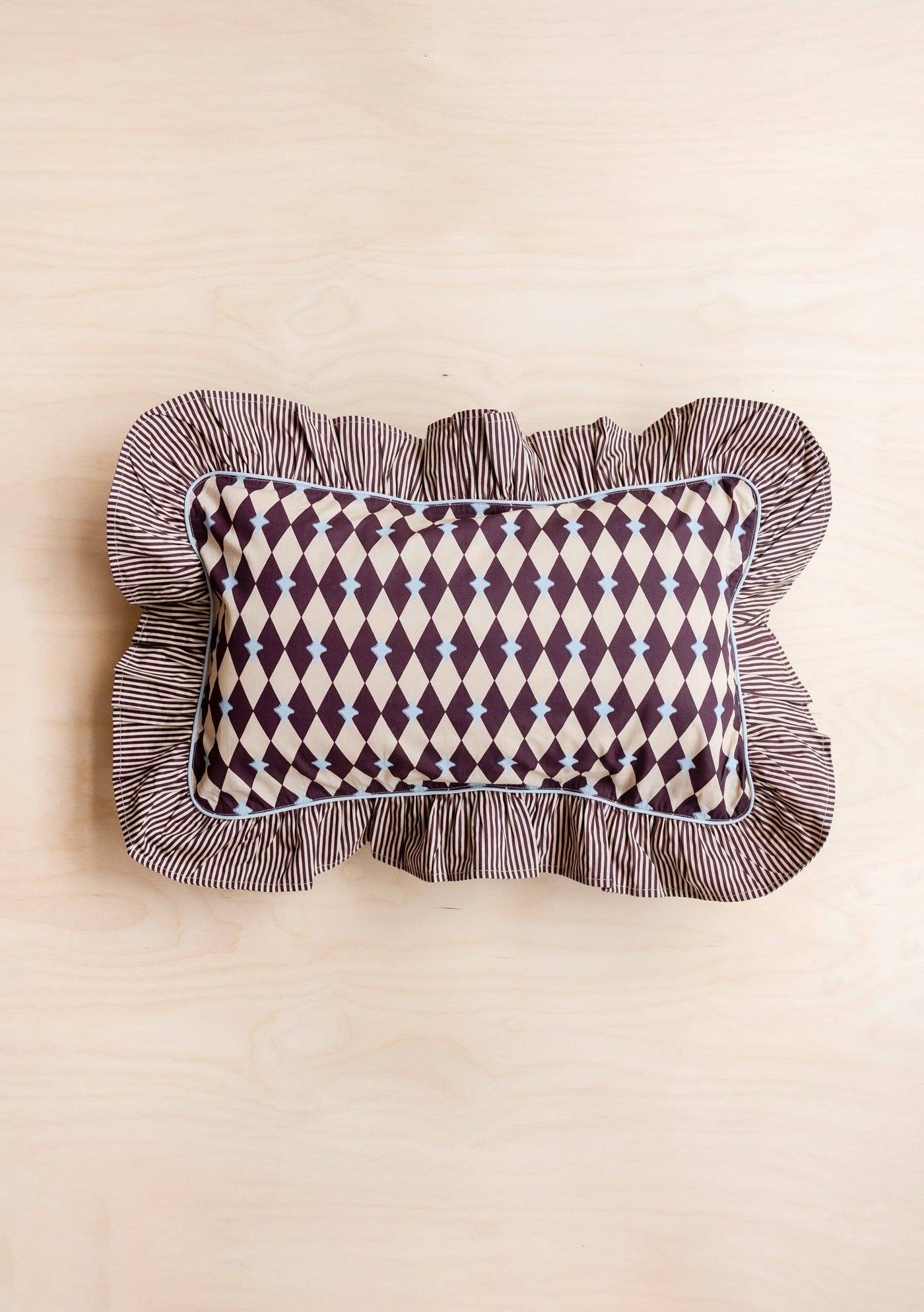 Cotton Cushion in Camel Harlequin