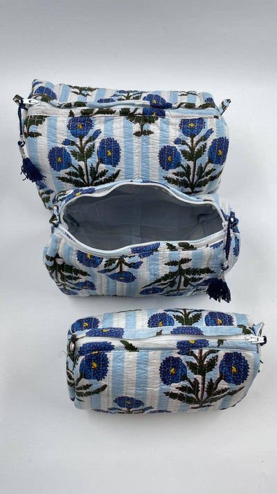 100% cotton  quilted washbag set of 3 small medium n large