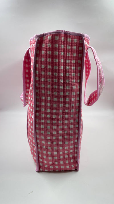 Kantha Quilted Pink Checked Reversible Tote Bag