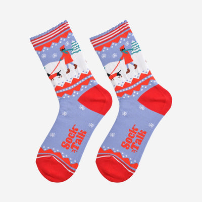 Women's Bamboo Socks - Blue/Red, Sausage Dog Walk