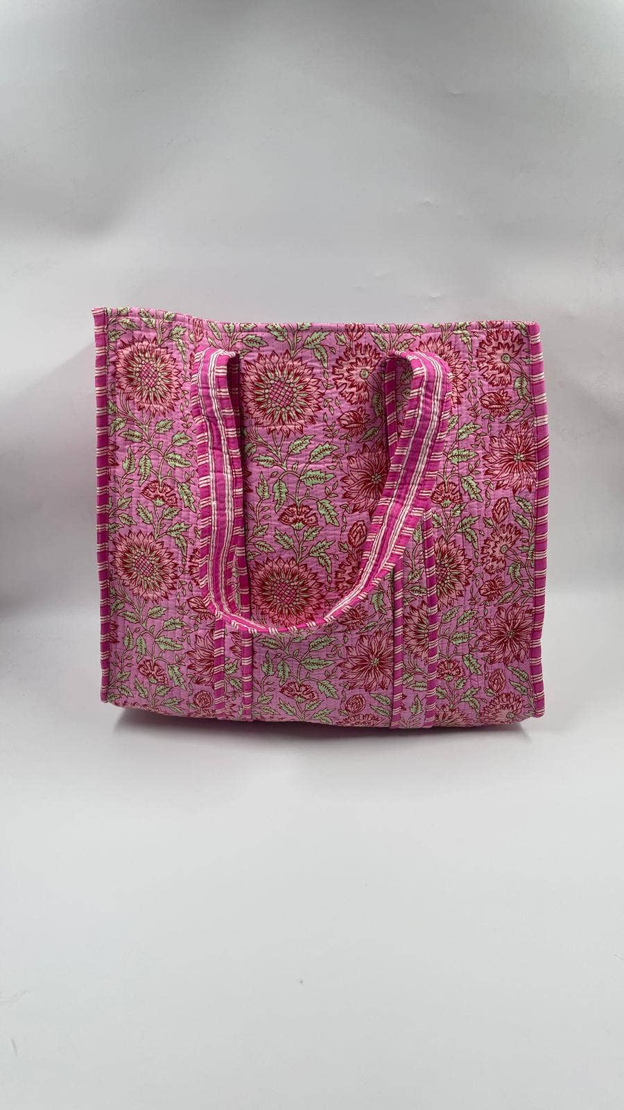 Kantha Quilted Pink/Pink Floral Reversible Tote Bag