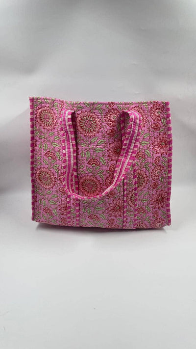 Kantha Quilted Pink/Pink Floral Reversible Tote Bag