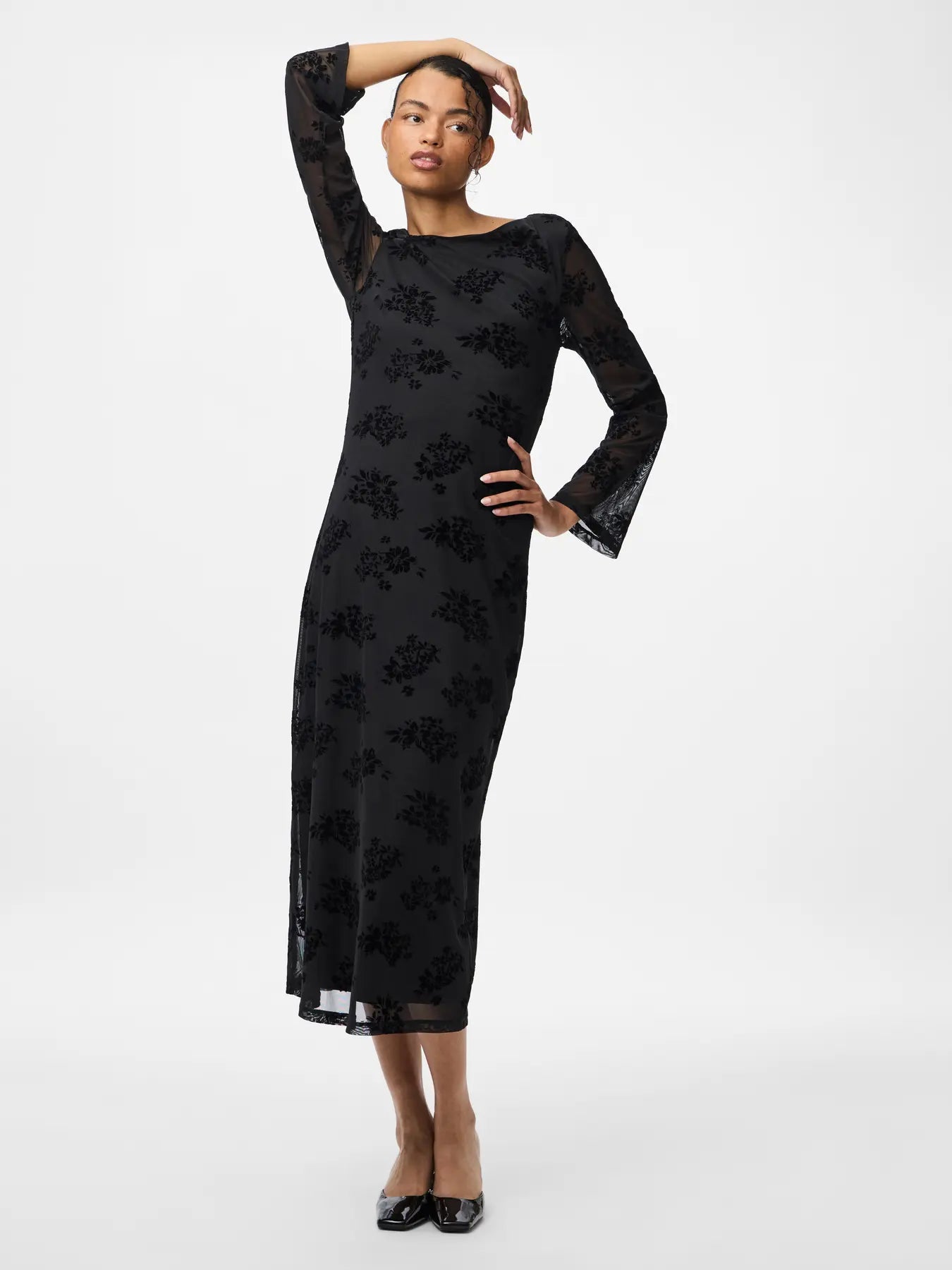 PcFlikka Long Dress Black Flowers