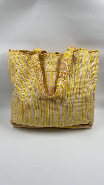 Kantha Yellow/Pink Quilted Reversible Tote Bag