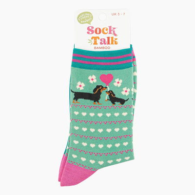Women's Bamboo Socks - Mint, Sausage Dog & Puppy: UK 3-7 | EU 36-40 | US 5-9