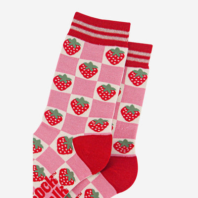 Women's Bamboo Socks - Pink/Red, Checked Strawberry