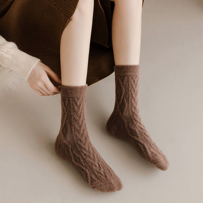 Women's Winter Wool Socks - Thick Cable Knit Warm Socks: Brown