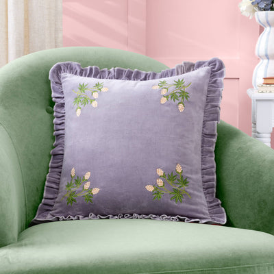 Hettie Embroidered Velvet Cushion Lilac: Lilac  45 x 45cm
