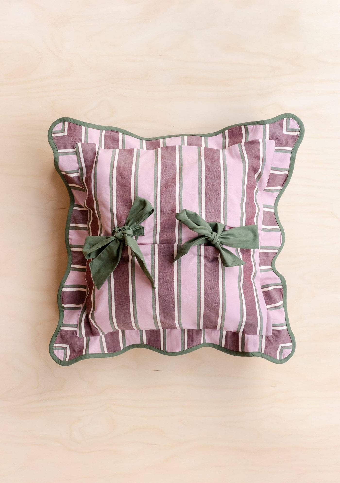 Cotton Cushion in Pink Stripe Bow