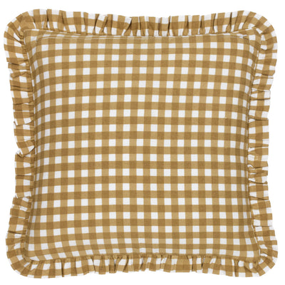 Maude Gingham Reversible Piped Cushion Gold 45 x 45cm