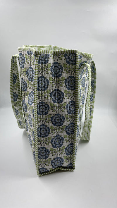 100% Cotton Kantha Quilted Boho Floral Reversible Tote Bag