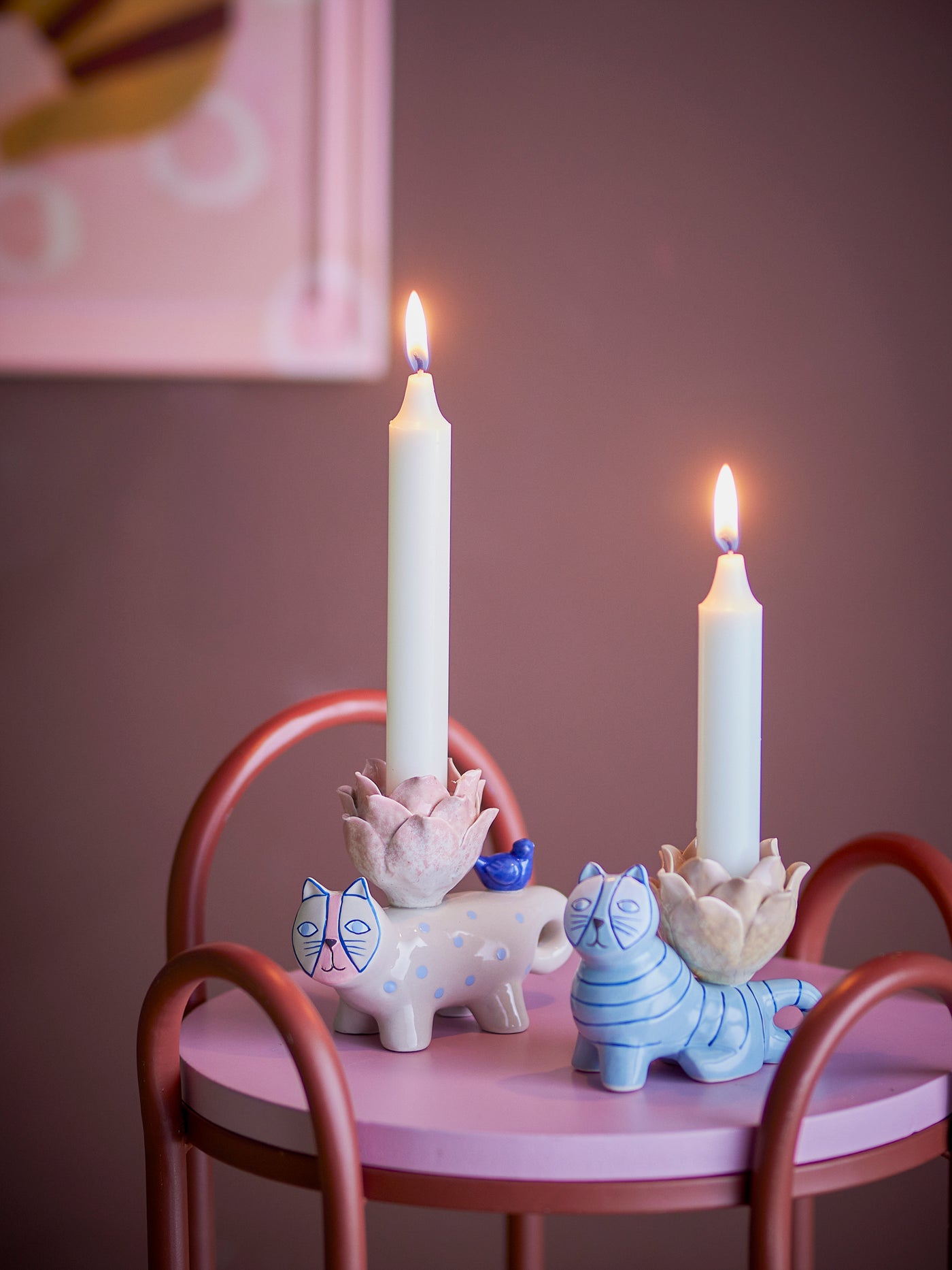 Missy Candle Holder Pink Dots Cat