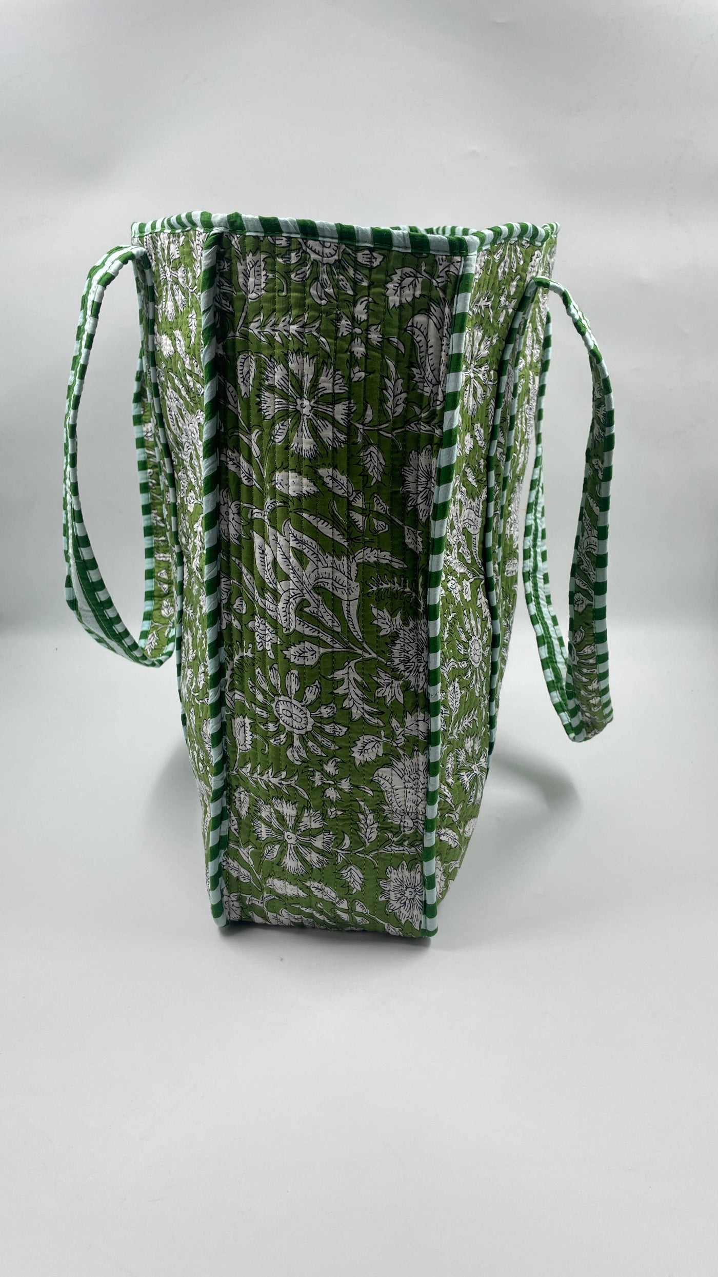 Kantha Green Quilted Floral Reversible Tote Bag
