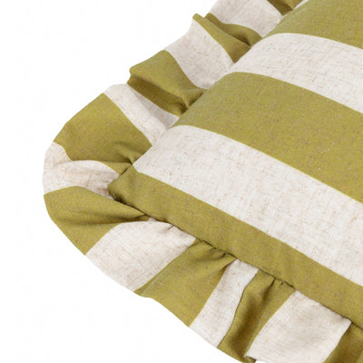 Linen Stripe Printed Ruffle Cushion Linen/Olive: Linen/Olive / Cover Only / 50 x 50cm