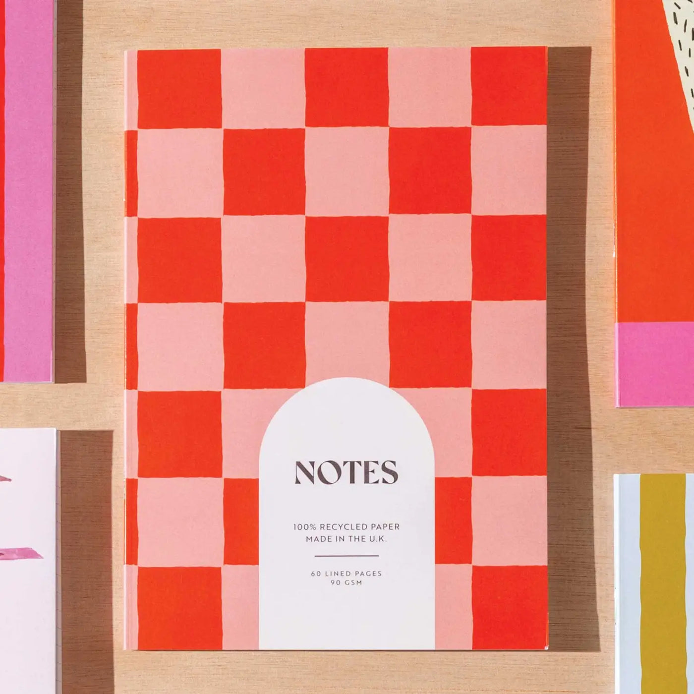 Lined Notebook Peach/Red Check