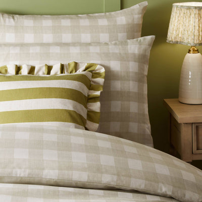 Linen Stripe Printed Ruffle Cushion Linen/Olive: Linen/Olive / Cover Only / 50 x 50cm