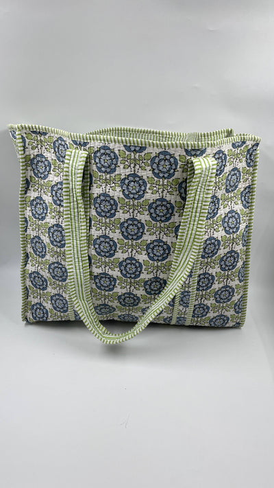 100% Cotton Kantha Quilted Boho Floral Reversible Tote Bag