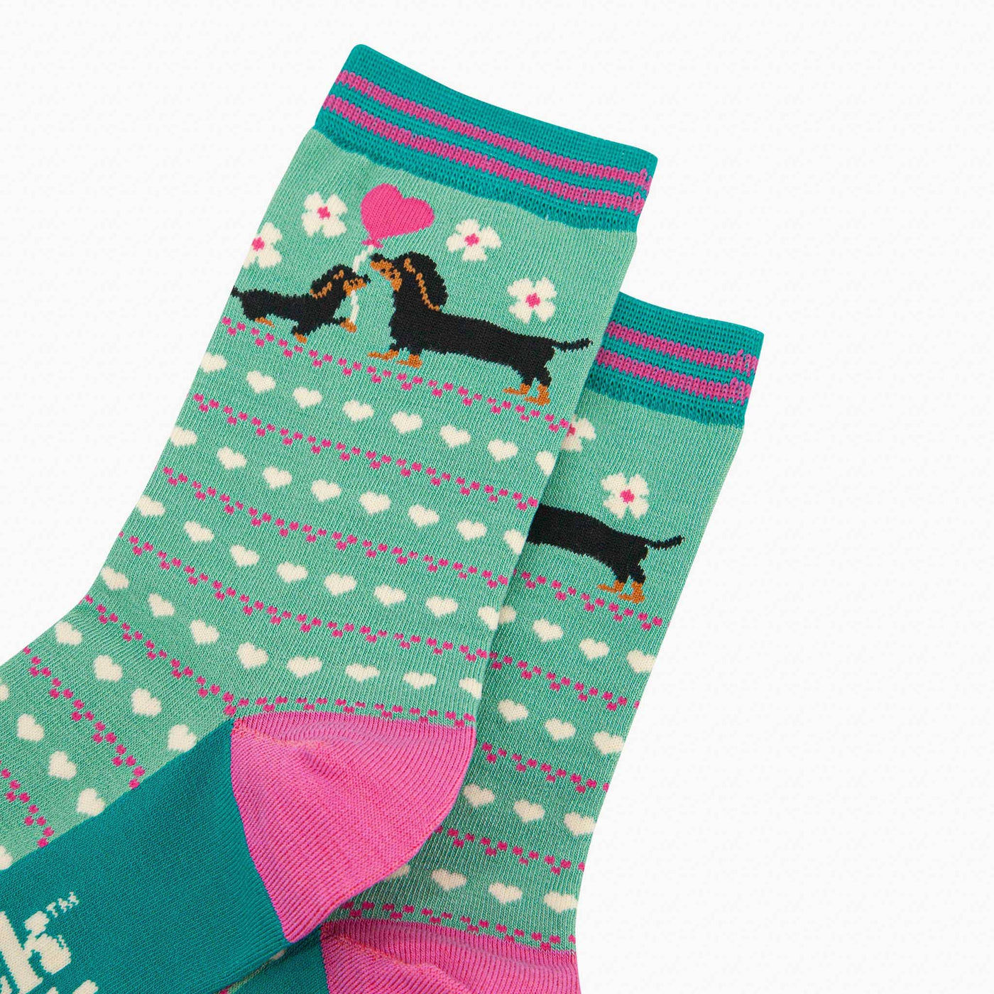 Women's Bamboo Socks - Mint, Sausage Dog & Puppy: UK 3-7 | EU 36-40 | US 5-9