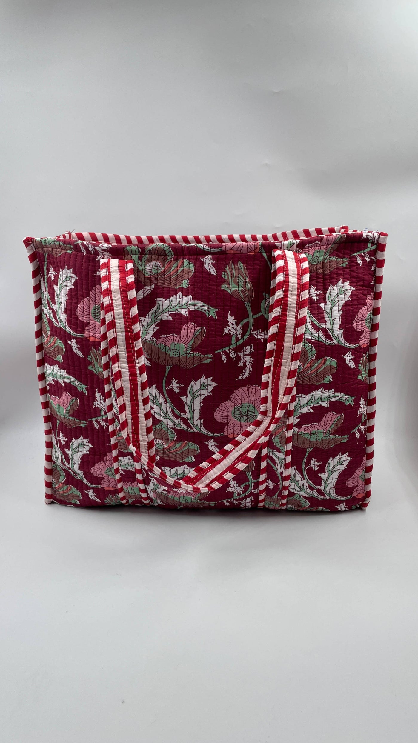 Kantha Quilted Red/Burgundy Floral Reversible Tote Bag