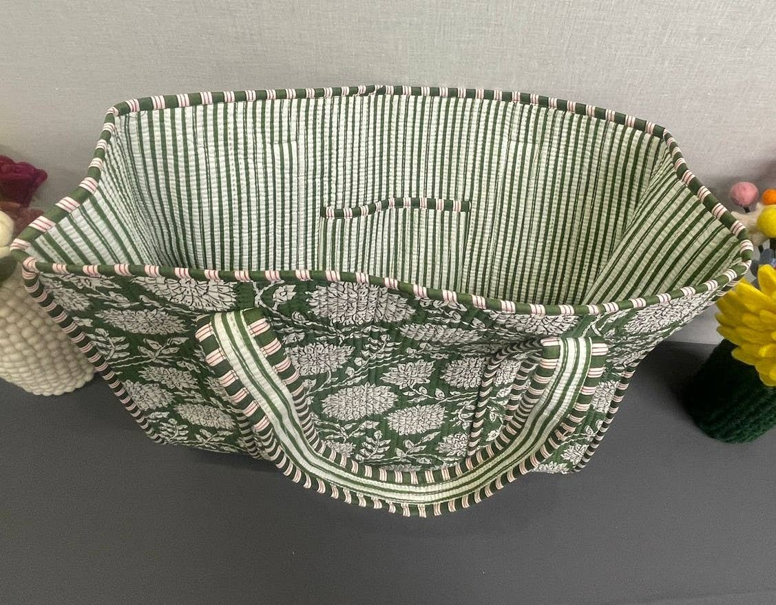 100% Cotton Kantha Quilted Boho Reversible Floral Tote Bag
