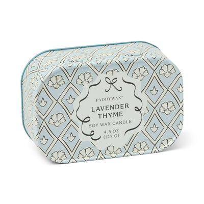 Cherie 4.5oz/127g Printed Tin Candle - Blue & White - Lavender & Thyme