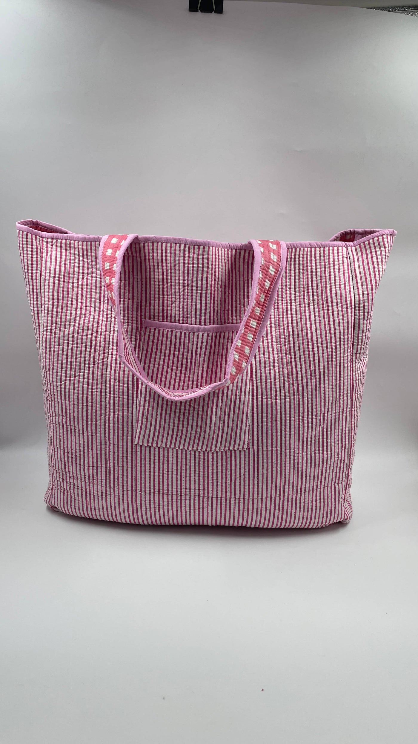 Kantha Quilted Pink Checked Reversible Tote Bag