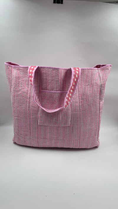 Kantha Quilted Pink Checked Reversible Tote Bag