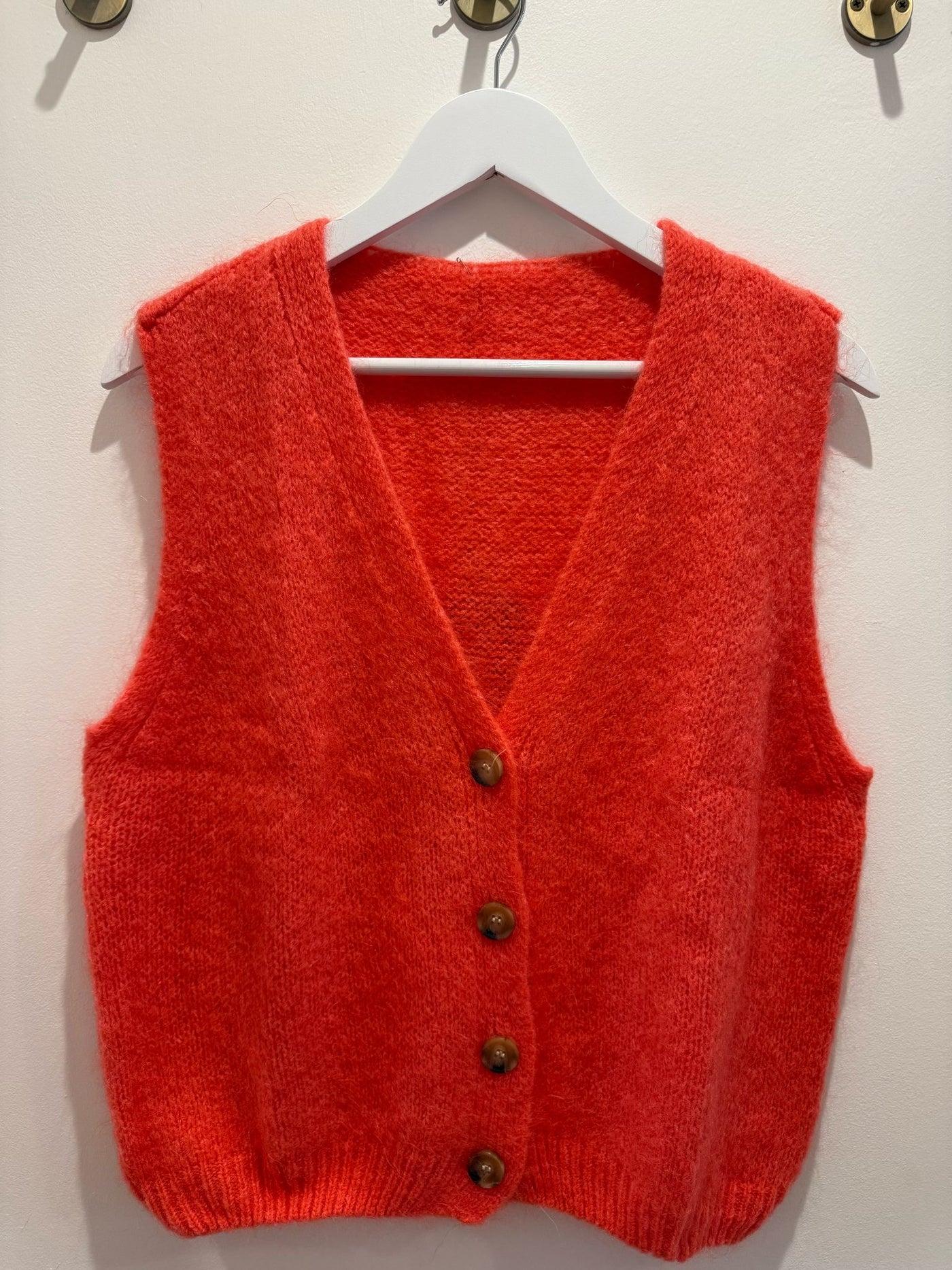 Mohair Button Vest - Coral