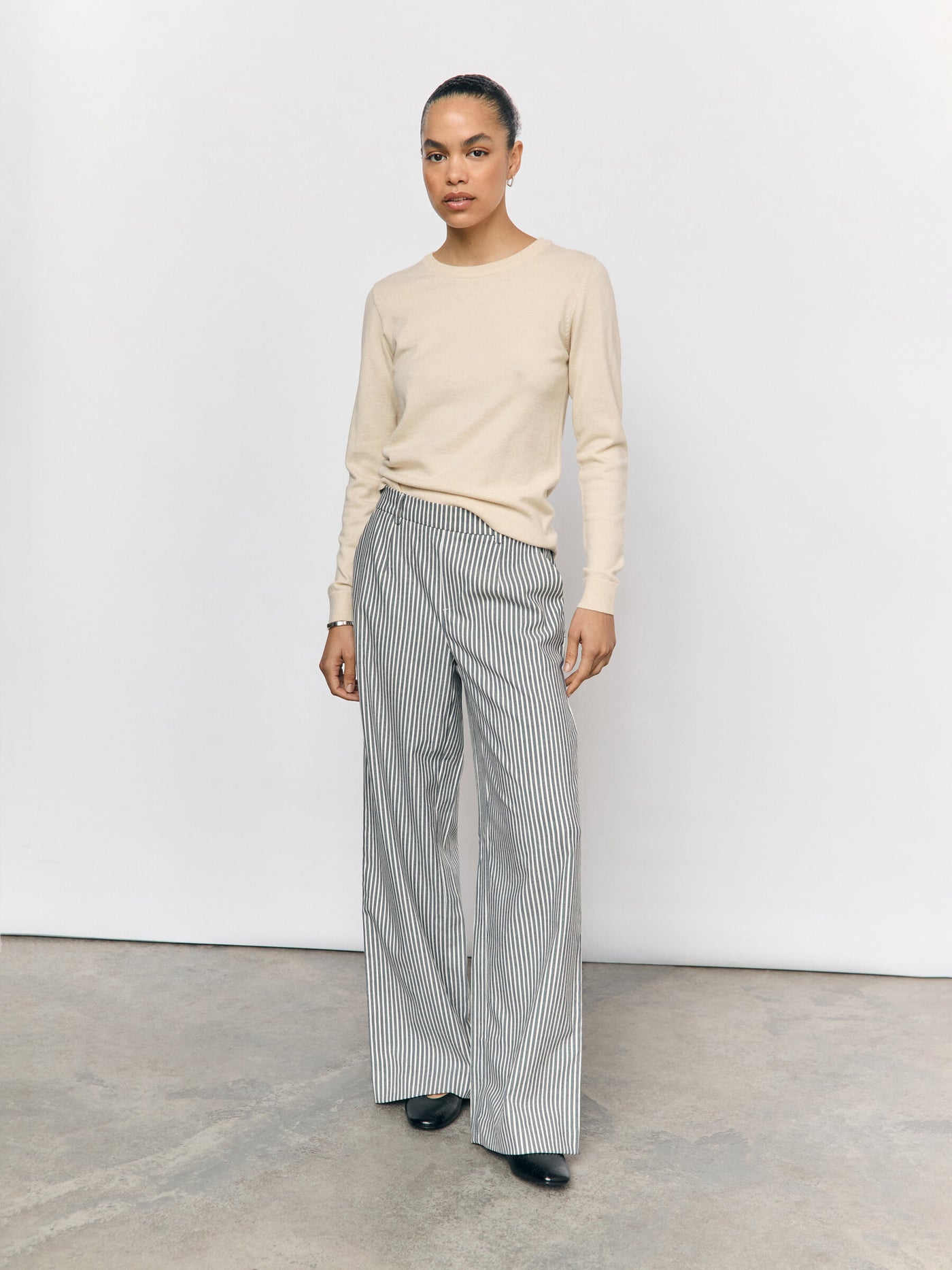 ObjLisa Wide Trousers Cloud Dancer/Sky Captain Stripes