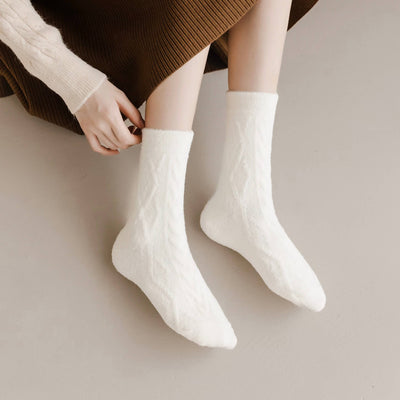 Women's Winter Wool Socks - Thick Cable Knit Warm Socks: Cream
