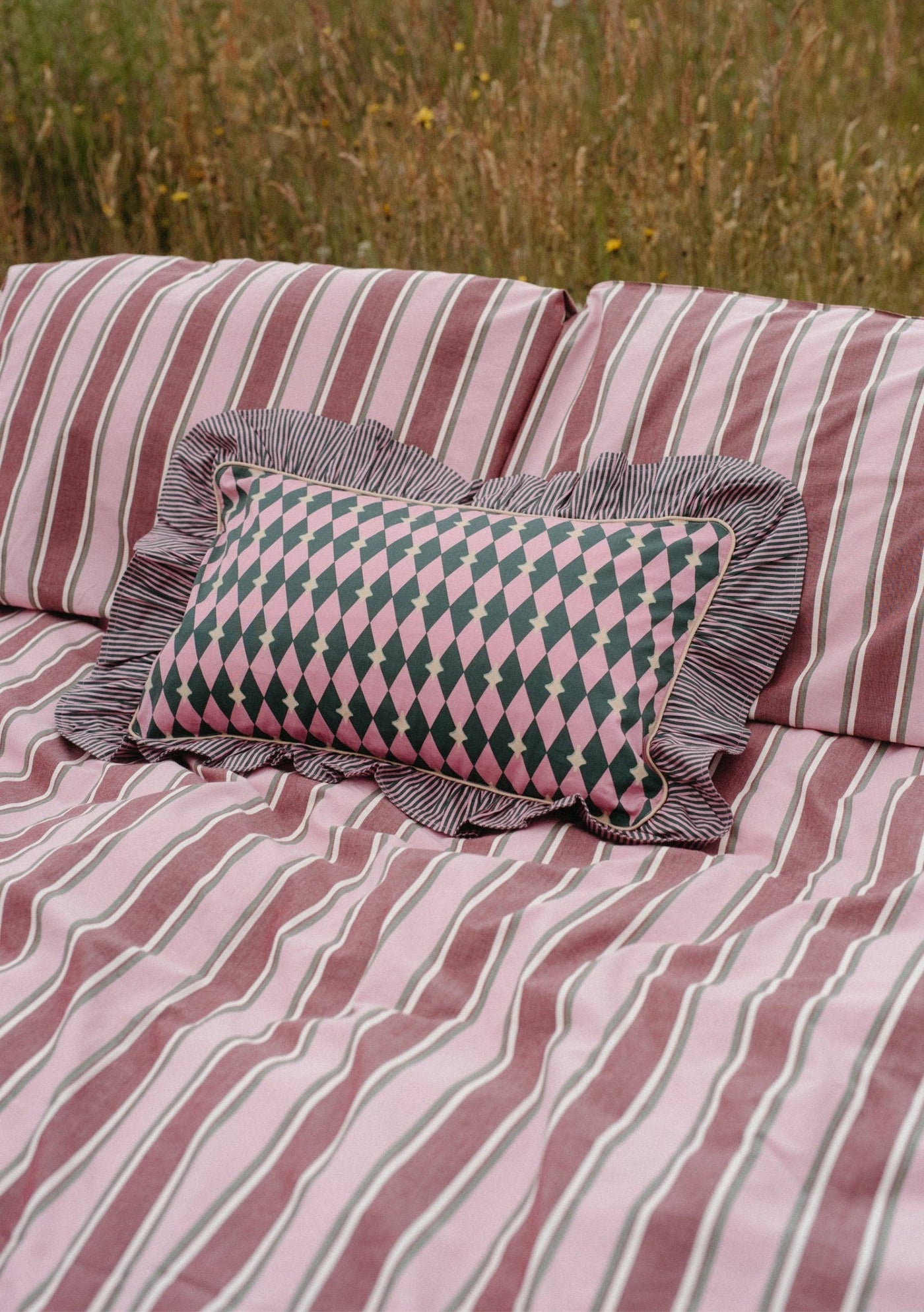 Cotton Cushion in Pink Harlequin