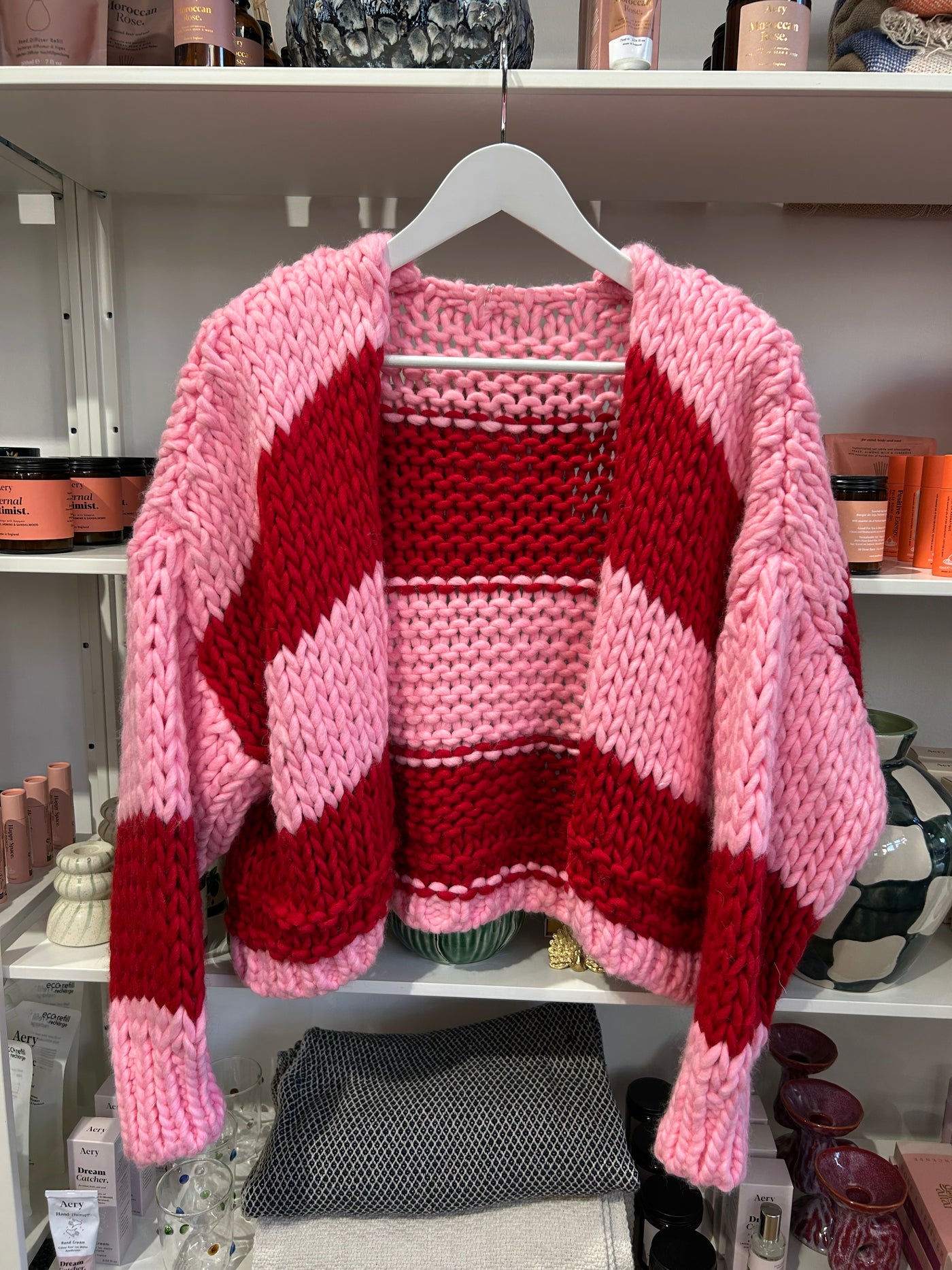 Knitted Cardigan Red/Pink Stripes