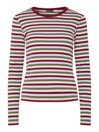 PcMay LS Striped Top Deep Lichen/Beet Red