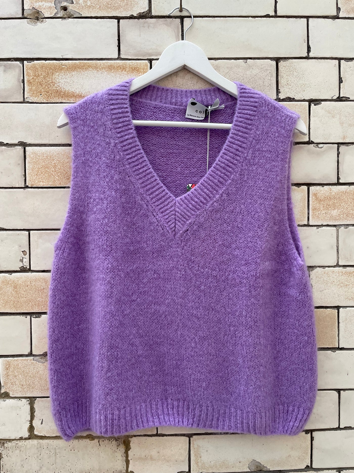 Mohair V-Neck Vest - Purple