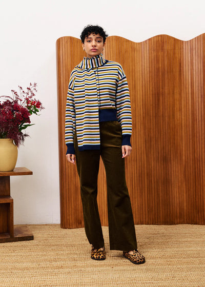 Echarpe Tonkinois Cardigan Scarf Set Blue/Green Stripes