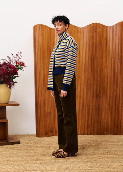 Echarpe Tonkinois Cardigan Scarf Set Blue/Green Stripes