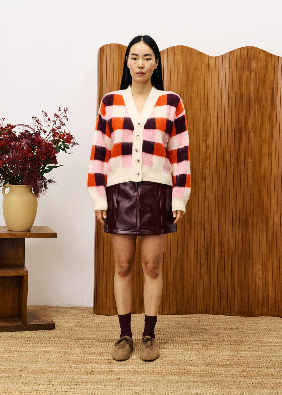 Viola Checkered Cardigan Pink/Orange