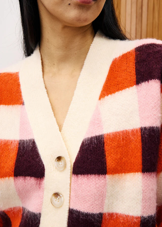 Viola Checkered Cardigan Pink/Orange – Iris Violet