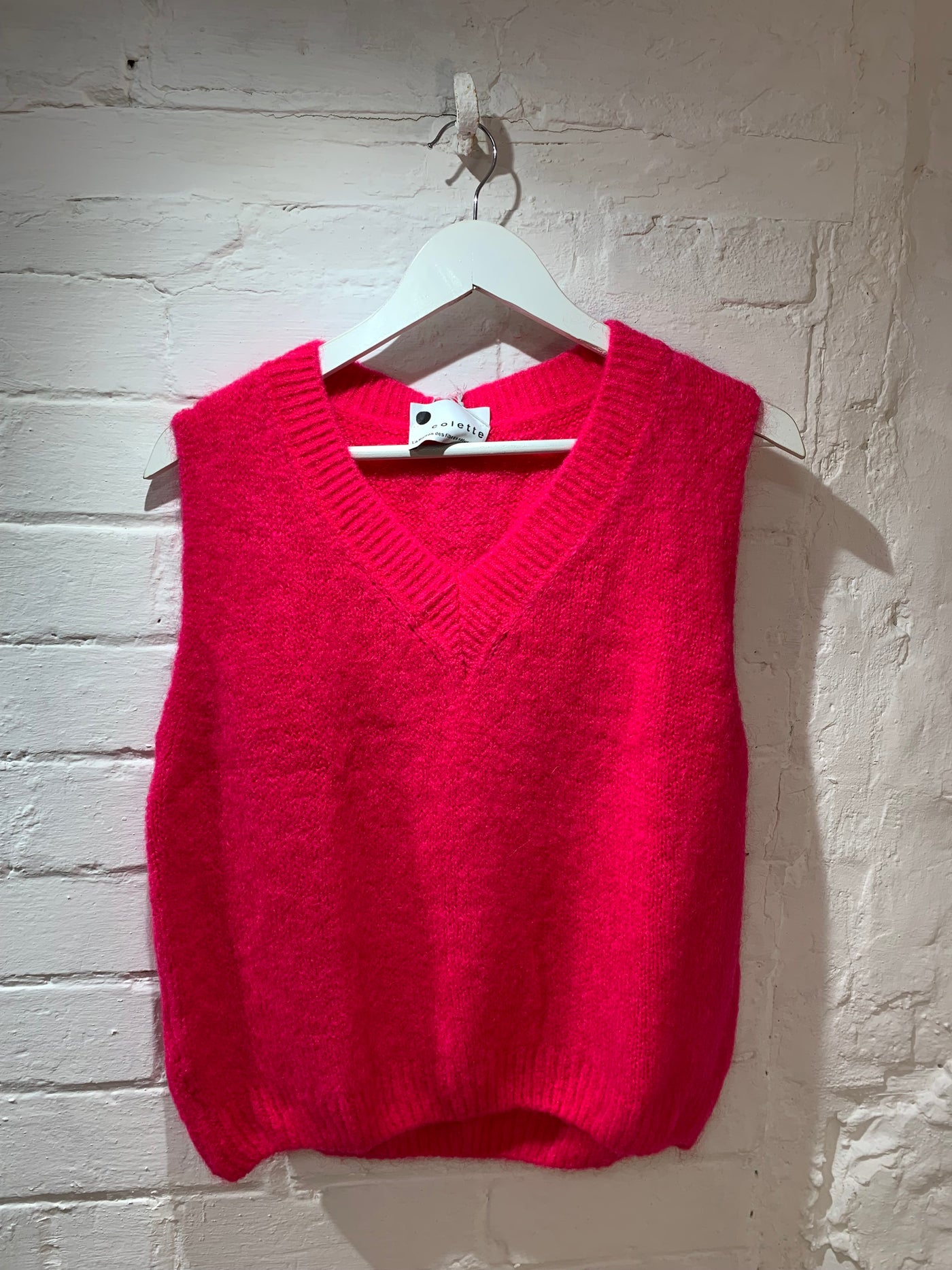 Mohair V-Neck Vest - Bright Pink