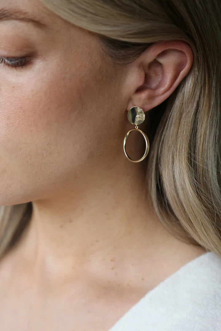 Gold drop hoop earrings