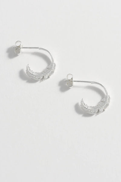 Silver feather hoops