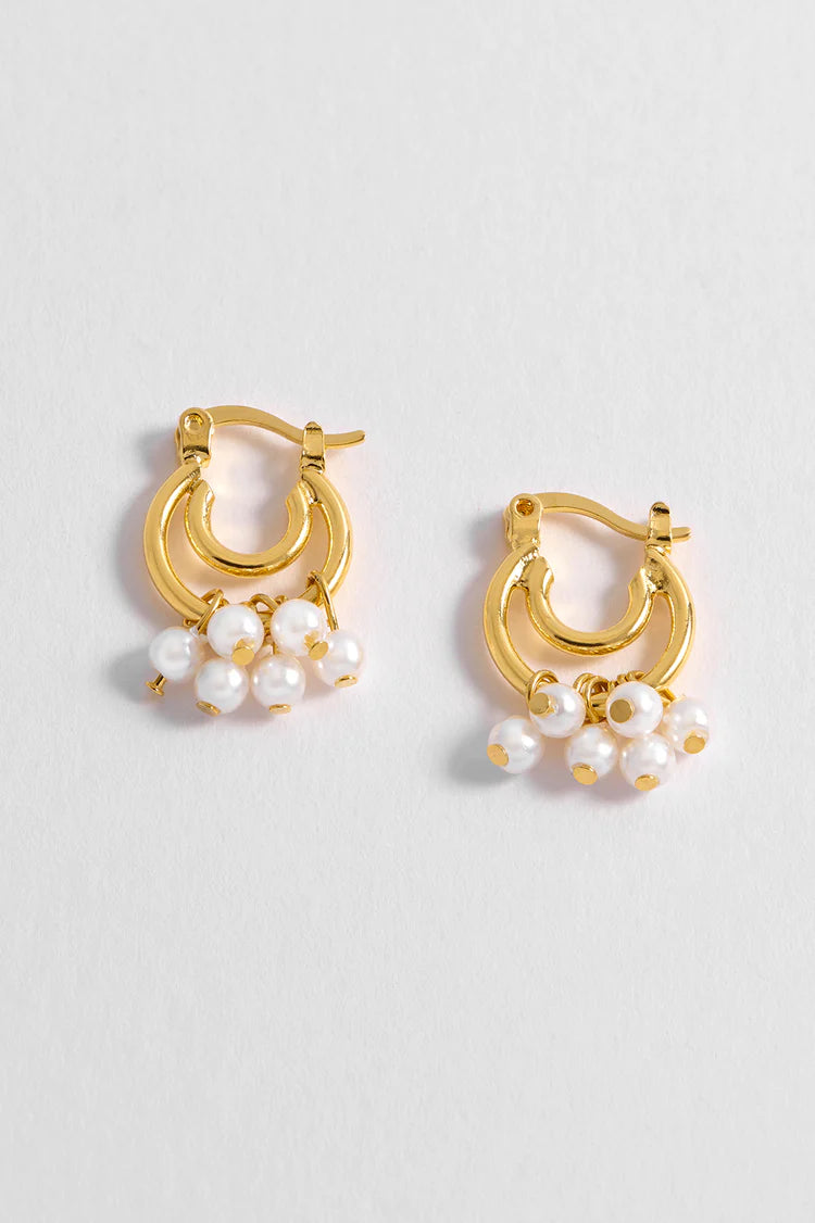 Pearl Mini Gold Hoop Earrings