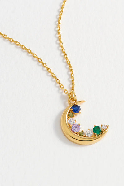 Multi CZ Moon Necklace Gold