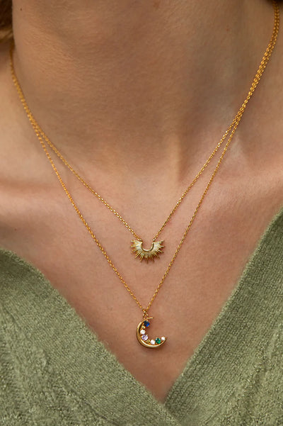Multi CZ Moon Necklace Gold