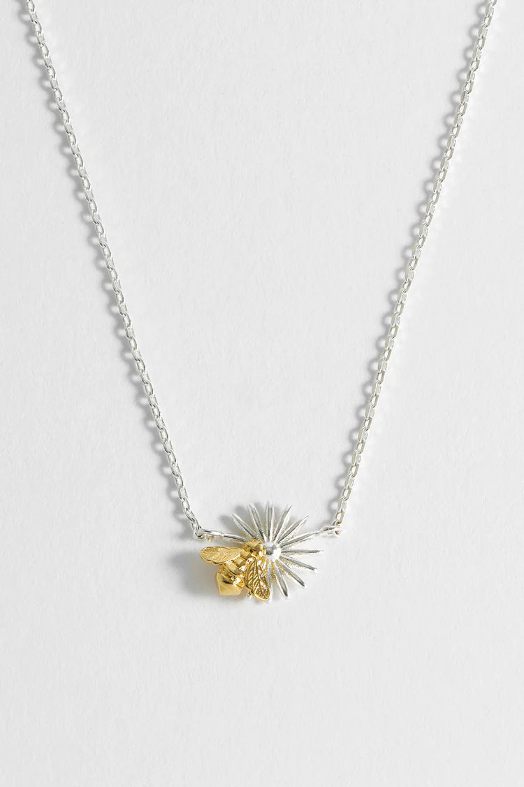 Flower and Bee Necklace Silver