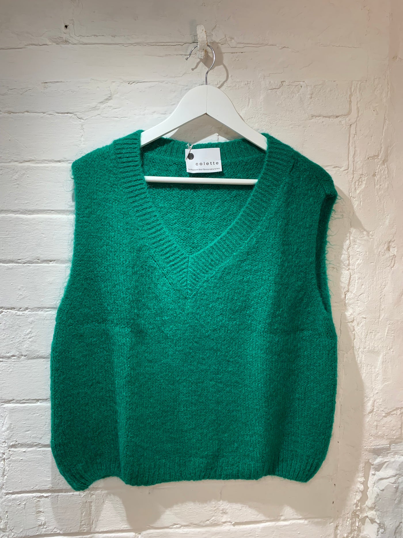 Mohair V-Neck Vest - Green