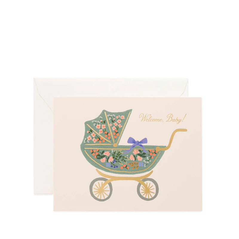 Floral Pram New Baby Card