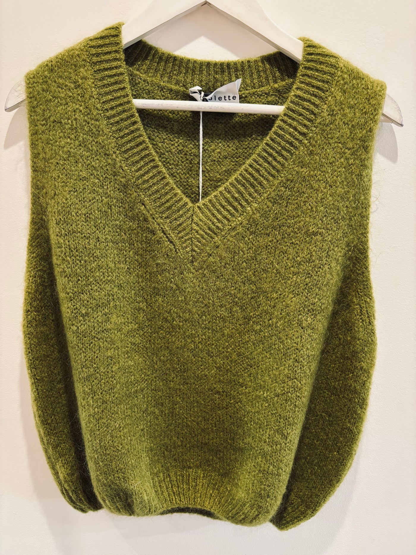 Mohair V-Neck Vest - Olive Green