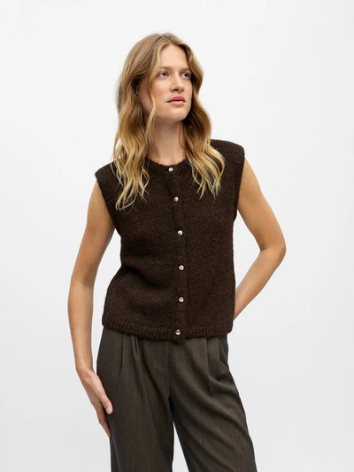 ObjSaggia Button Knit Vest Seal Brown