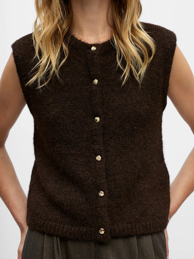 ObjSaggia Button Knit Vest Seal Brown